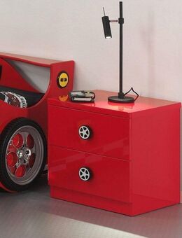 Vipack Nachtkommode Monza, MDF glänzend rot lackiert, 2 Schubladen (B/H/T ca. 47x40x47cm, Griff mit Felgen-Optik), rechts oder links anstellbar