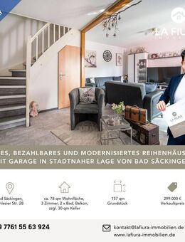 Modernisiertes Reihenhäuschen mit Einbauküche, zwei Bädern, Balkon, Keller und Garage - Bad Säckingen