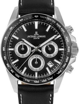 Jacques Lemans Chronograph Liverpool 1-1877A, Quarzuhr, Armbanduhr, Herrenuhr, Lederarmband, Datum