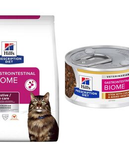 3 kg / 8 kg Hill's Prescription Diet + 6 x 82 g passendes Nassfutter gratis! - 3 kg Gastrointestinal Biome mit Huhn + 6 x 82 g mit Huhn & Gemüse