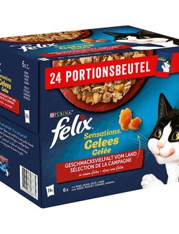 38 + 10 gratis! 48 x 85 g Felix Nassfutter - "Sensations" Geschmacksvielfalt vom Land in Gelee