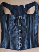 Korsage Punk Gothic in schwarz PU Leder mit Schnallen und Reißverschluss / Größen 0XL und 1XL in 45768