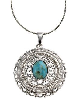 Zeeme Kette mit Anhänger Silber 925 rhodiniert 42/45cm lang mit rek. Türkis 8x10mm