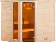 weka Sauna Massivholzsauna TURKU 1, BxTxH: 195 x 178 x 205 cm, 45 mm, Blockbohlen, Fensterelement, moderne Ganzglastür