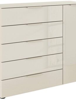 rauch Schubkastenkommode Kommode Türkommode Sideboard Kombikommode FLIPP mit Glasfront (Breite 120 cm mit 2 Einlegeböden), 1-türig, 5 Schubladen, Soft-Close-Funktion, Oberboden und Front Glas