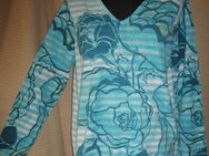 NEU * Romantik * Rosen * Blüten * Flower Power * Streifen * DESIGNER * Feinstrick * V- Ausschnitt * Pullover Gr. 44- 46/ L * aqua- türkis * - Riedlingen