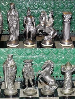 Schach Schachspiel Zinn Figuren das Mittelalter gegen Römer 02 - Spraitbach