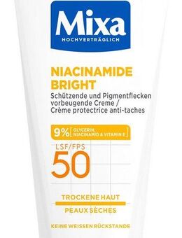 Mixa Körpercreme Mixa Niacinamide Bright Creme LSF 50, Mildert sonnenbedingte Pigmentflecken, versorgt trockene Haut.