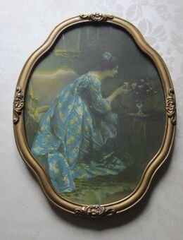 Besonders eleganter Bilderrahmen mit schönem Druck einer Rokoko Dame mit Rosen im Salon - Wuppertal