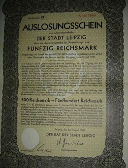 063 Auslosungsschein Leipzig 1930 50,00 Reichs Mark, selten, Rar - Lüdenscheid