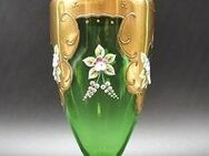 Vase aus grünem böhmischen Glas - Blattgold und Blumen - Schmuckstück! - München