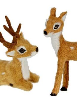 I.GE.A. Dekofigur Tierfigur mini Reh 2er Set (2 St), Kunstfell Tierfigur Statue Ornamente Pelz Plüschtier Pelztier Waldtier