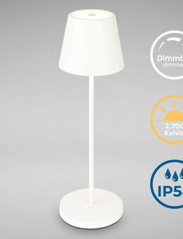 B.K.Licht Außen-Tischleuchte LED Akku Tischleuchte mit Touchdimmer, Dimmfunktion, LED fest integriert, Extra-Warmweiß, Kunststoff Metall mit USB Kabel und integrierter Batterie IP54 Ø12cm