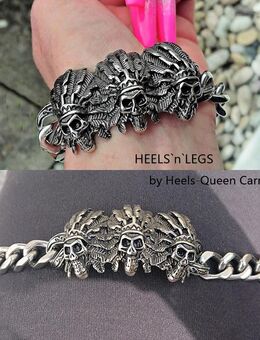 massives Edelstahl Armband - SKULL / Totenkopf - Indianer ( 22 cm ) - Bruchköbel