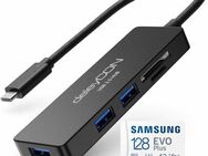 OTG USB 3.0 Typ C, 3fach Hub USB 3.0 Typ A & DUAL Speicherkartenleser deleyCON, SD & MicroSD Laufwerke, Samsung MicroSDXC 128GB mit einer Datenübertragung von bis zu 130MB/s, inklusive SD-Adapter - Fürth