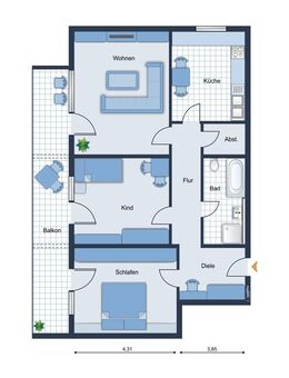 Gut vermietet und provisionsfrei: 3 Zi. Wohnung - 90 qm - Balkon und TG Stutensee-Blankenloch - Stutensee