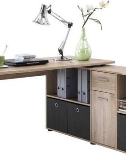 FMD Eckschreibtisch Lex, Schreibtisch / Sideboard, variabel montierbar, Breite 136 / 205 cm, Made in Germany