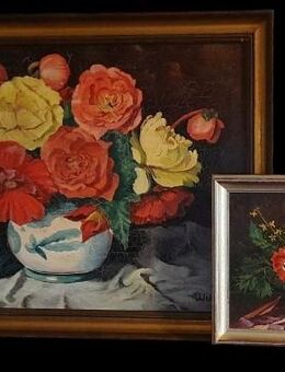 2 wunderschöne, alte Ölgemälde - ein echter Blickfang - Stillleben mit Vase und Blumen - Niederfischbach