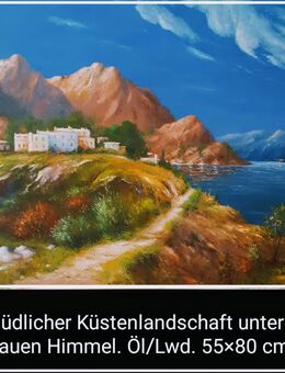 Südlicher Küstenlandschaf mit einigen Häusern am Ufer. - Nürnberg