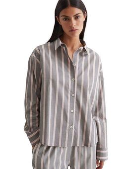 Marc O'Polo Pyjamaoberteil Mix & Match Woven Knöpfe, Langarm, Streifen, Popeline, Baumwolle