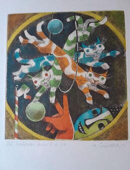 Alfred Finsterer - Katzen - Kunstdruck / Radierung Sig. SELTEN - Nürnberg