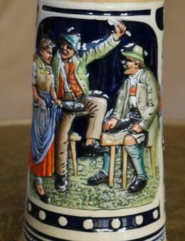 Alter Bierkrug 0,5 Liter , Keramik , Prosit , Spruch - Die Jahre vergehen, der Durst bleibt bestehen. , Made in Germany , Jugendstil - Görlitz