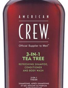 American Crew Haarshampoo 3In1 Tea Tree Shampoo. Conditioner & Body Wash 250 ml, 1-tlg., Für Herren aller Haartypen, spendet Feuchtigkeit, beruhigt Kopfhaut.