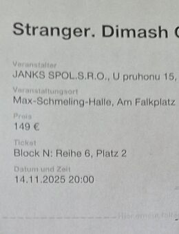 2 Tickets Dimash Qudaibergen in Berlin 14.11.25 - Messel