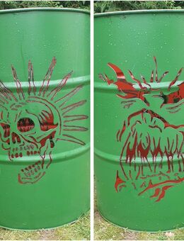 200 Liter Feuertonne / Fass / Feuerschale mit Monster / Punk Motiv - Jameln