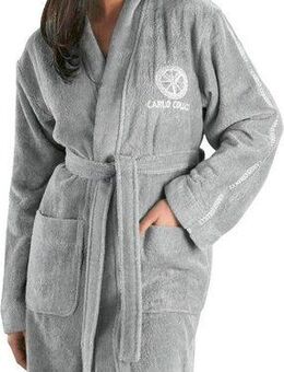 CARLO COLUCCI Damenbademantel Vito, ideal für Sauna & Spa, Hotelbademantel, Morgenmantel, Kurzform, Baumwolle, Kimono-Kragen, Gürtel, Logostickerei auf Brust, Schriftzug auf Ärmeln, Uni-Farben, Baumwolle