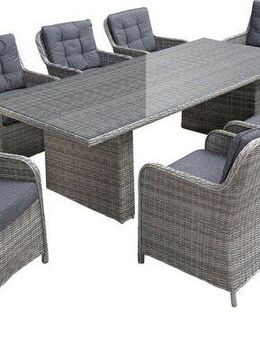 KONIFERA Garten-Essgruppe »Menorca«, (Set, 25-tlg., 8x Sessel, 1x Tisch 230,8x100x75 cm, inkl. Auflagen, Alu, Polyrattan), Polyrattan, Aluminium, Tischplatte aus 5mm starkem Sicherheitsglas