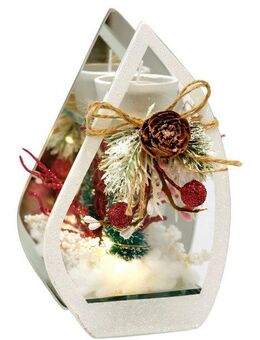 I.GE.A. Teelichthalter Deko-Objekt mit LED Licht und Teelichtkerze (1 St), Tanne Zapfen Beeren Kerzenhalter Weihnachtsdeko Dekoobjekt