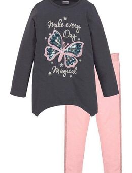 KIDSWORLD Langarmshirt & Leggings 2tlg. Set Shirt + Leggings mit Glitzerdetails (Set, 2-tlg., 2) niedlicher Schmetterling für kleine Mädchen