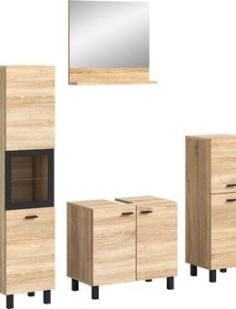 welltime Badmöbel-Set Tampa, Breite 137cm, 4-teilig, (4-St), Waschbeckenunterschrank, Spiegel, Hochschrank, Midischrank
