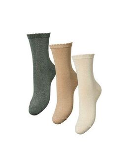 pieces Socken PCSEBBY GLITTER LONG 3-PACK SOCKS NOOS (Set, 3-Paar) mit gerippten Bündchen und Muschelsaum