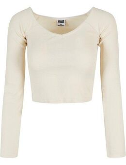 URBAN CLASSICS Langarmshirt Urban Classics Damen Ladies Short Rib Wide V-Neck Longsleeve (1-tlg)