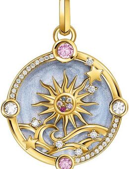 THOMAS SABO Kettenanhänger blau mit Sonne und bunten Steinen, PE960-471-1, mit Glas-Keramik Stein, Korund (synth), Zirkonia (synth)