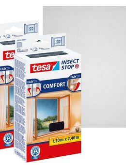tesa Insektenschutz-Fensterrahmen Insect Stop Comfort Fliegengitter bodentiefe Fenster - 1.2m : 2.4m, (Packung, 2-St., Fliegennetz, Klettband, Andrück und Schneidehilfe), Insektenschutzgitter - ohne Bohren - zuschneidbar