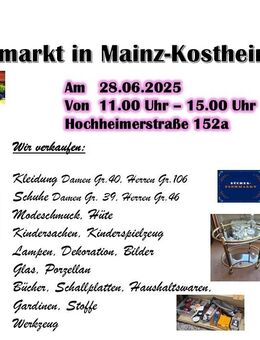 Garagenflohmarkt 28.06.2025 11.00 - 15-00 Uhr - Wiesbaden Kostheim