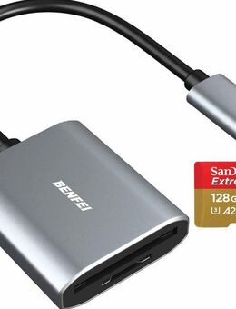 OTG USB 3.0 Typ C, DUAL Speicherkartenleser BENFEI, SD & MicroSD Laufwerke, Sandisk Extreme MicroSDXC 128GB mit einer Datenübertragung von bis zu 200MB/s, inklusive SD-Adapter - Fürth
