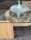 Moderner Wohnzimmertisch Glas und Buche massiv in 24145