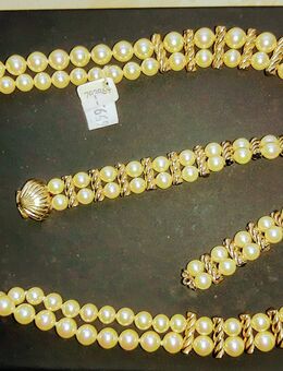 echte Majorica Perlen, doppelreihiges Perlencollier und Perlenarmband Sterling Silber vergoldet - Rastatt