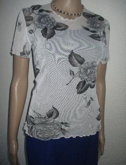 NEU * DESIGNER * Romantik * Rosen * Blüten * Blumen * Flower * Mesh- Chiffon * Volant * Blusen * T- Shirt * Gr. 34- 36, 38/ XS- S * weiß * grau * schwarz * - Riedlingen