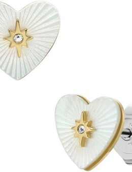 Fossil Paar Ohrstecker Schmuck Geschenk Edelstahl Ohrringe RADIANT LOVE HEART, mit Glasstein - mit Perlmutt