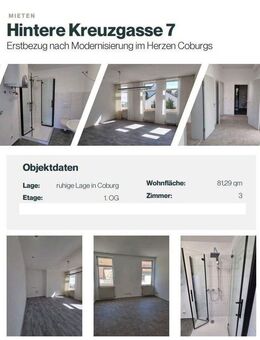 3 Zimmer Wohnung, 81,29 qm, Coburg Innenstadt, frisch modernisiert - Coburg