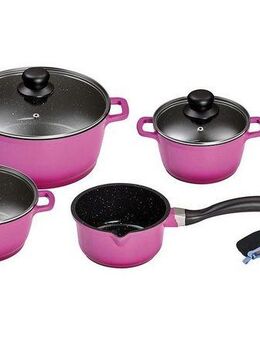 KING Topf-Set, Aluminiumguss (Set, 7-tlg., je 1 Kochtopf Ø 16/20/24 cm, 1x Stielkasserolle Ø 16 cm), mit gratis Henkelpads, Induktion