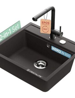 Schock Granitspüle Nemo N-100 und Armatur Epos, eckig, 75/51 cm, (Set, 2 St), bestehend aus Spüle und Armatur