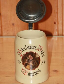 Paulaner Bräu München 1634 Bierkrug m Deckel Steinzeug Steingut Keramik 0,5L 4 - Borken