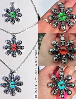 Edelstahl Kette + Anhänger SKULL Totenkopf - in rot + grün + blau - Bruchköbel