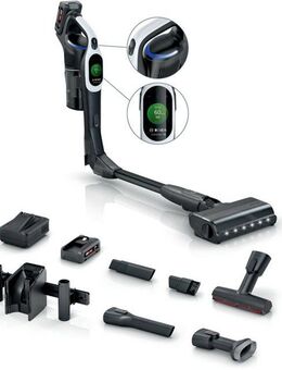 BOSCH Akku-Stielstaubsauger Unlimited 10 BTS1042WAC, MicroClean™ Technology, 10 J. Motorgarantie, beutellos, Display, Knickrohr, HEPA-Filtersystem, Schnellladegerät, 2 Akkus, weiß